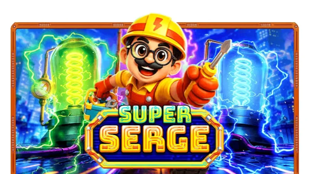 Interface do jogo de slot Super Serge com tema elétrico e futurista